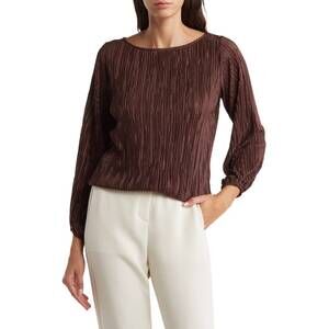 NEW COLLECTIVE plisse round neck top in brown